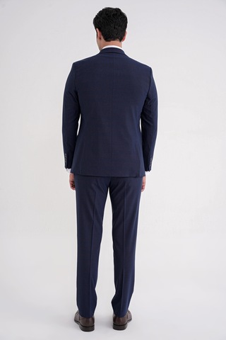 Efor Slim Fit Çift Yırtmaç Ekoseli Esnek Yünlü Yelekli Klasik Lacivert Takım Elbise Tk 934 Lacivert