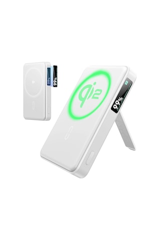 10000 Mah Taşınabilir Şarj Cihazı Qi2 Kickstand Magsafe Dijital Gösterge Standlı Powerbank Beyaz BEYAZ