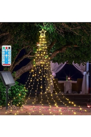 Yıldız Sarı Tepe Güneş Enerjili Solar Led Işık Yılbaşı Led Işık Sarı