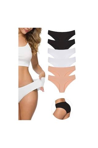 Royaleks 6 Adet Kadın Dikişsiz Lazer Kesim Esnek Iz Yapmayan  S4 Siyah Beyaz Ten Kadın Külot Çok Renkli