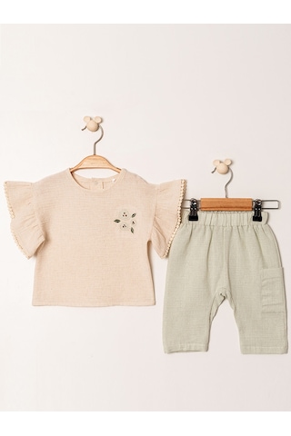 Kd53403 Şile Bezi Nakışlı Bluz & Pantolon Takım 6-36 Ay Mint