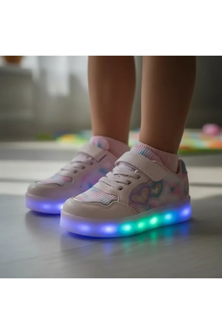 Tuğba Ortopedi 028 Kız Çocuk Led Işıklı Sneaker Pudra