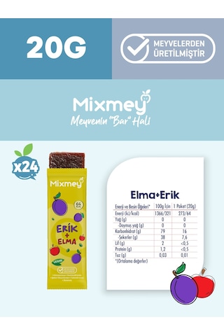 Mixmey Erik Meyve Barı 24 Adet | Atıştırmalıklar – Vegan, Glutensiz, Koruyucusuz (20GR X 24 ADET)