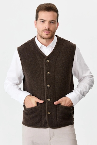Desen Triko Erkek V Yaka Keçe Aksesuarlı Pike Dokuma Yün Yelek 02422569 Koyu Kahve Koyu Kahve