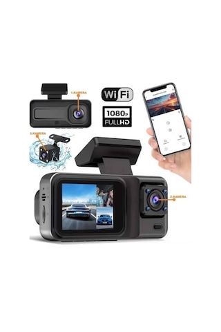 H98 Full Hd 1080p Wi-fi Full Hd 3 Kameralı Araç Içi Kamera Araba Güvenlik Kamerası Gece Görüşü Ön Geri İç Kayıt Ir Led