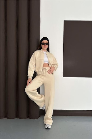 Neşeli Butik Kadın Bej Fermuarlı 3 İplik Eşofman Takımı Nbesf01 Bej