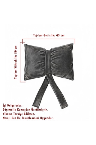 Fiyonk Kurdele Tasarımlı Dekoratif Kırlent Yastık, 1. Sınıf Döşemelik Kumaş, Dolgulu  Minder Sarı