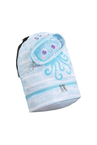 Fastbuy Geniş Açık Mavi Spor Çantası, Su Geçirmez, Ayakkabı/yüzlük Bölümü Varsa, Portatif Mavi Ahtapot Desenli Açık Mavi