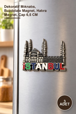3 Adet İstanbul Temalı Metal Magnet Dekoratif Mıknatıs, Buzdolabı Magnet, Hatıra Magnet, Çap 6,5 Cm