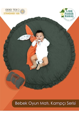 Mordesign Bebek/çocuk Oyun Halısı, Yenidoğan Emekleme Pedi, Aktivite Matı, Çok Amaçlı Minder, Kampçı Serisi 110 X 110 Haki