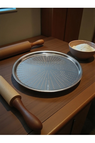 Paslanmaz Çelik Delikli Pizza Fırın Tepsisi Lahmacun Fırın Tepsisi 36 Cm Çok Renkli