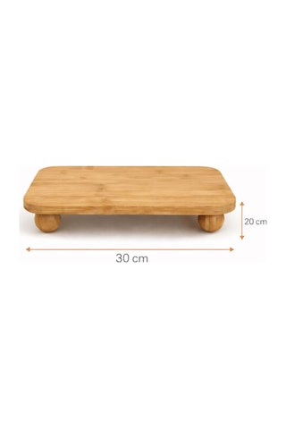 Bambu Top Mantar Ayaklı Dikdörtgen Sunumluk 20x30 Cm Şık Pasta & Tatlı Servis Tabağı Kahverengi