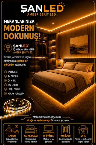 3 Çipli Şerit Led Amber Rengi 12v 15 Metre 40 Metre