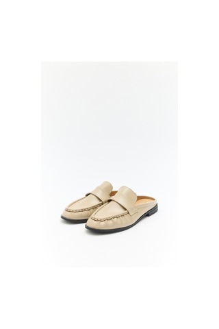 Lutvelizade Loafer 2601 Arkası Açık Büzgülü Bej Kadın Loafer