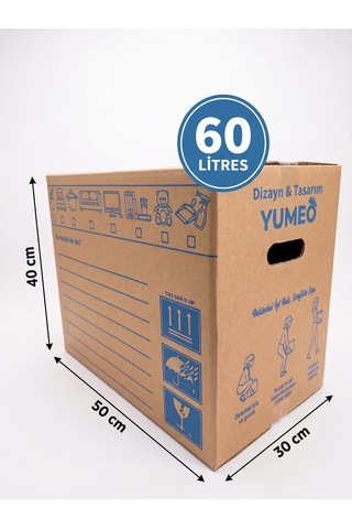 Yumeo Premium Ev Taşıma Kolisi 50x30x40 Cm - Tutma Yerli Çift Oluklu Kraft Kutu 60 Lt - 10 Adet