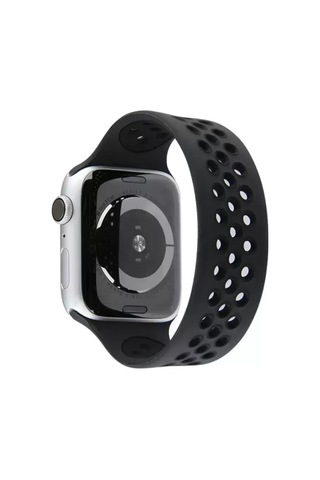 Newface Apple Watch Uyumlu 38mm Ayarlı Delikli Silikon Kordon - Siyah-siyah