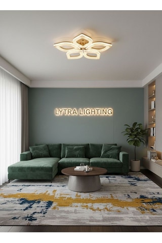 Yonca Model Gold 5"li Ledli 3 Renk Modu Kristal Salon Mutfak Yatak Çocuk Odası Avize Altın