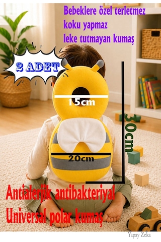 Teknor Bebek Baş Koruma Yastığı Arı Modeli Ve İlk Adımlar İçin Düşme Önleyici Sırt Koruyucu Sarı-gri 2 Adet