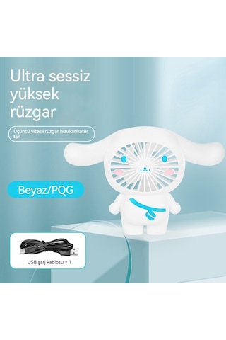 Aurora Çocuk El Masaüstübüyük Fanşarj Edilebilir Karikatür Fan Oyuncak Beyaz