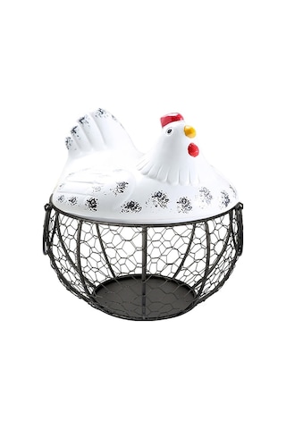 Novahub Tavuk Figürlü Yumurta Tutucu Mutfak Sepeti Beyaz - Siyah