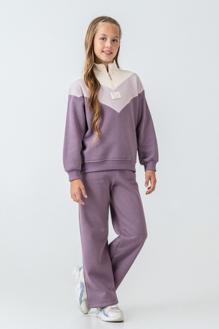 Kız Çocuk Kelebek Detaylı Yarım Fermuarlı 3 İplik Kalın Kışlık Eşofman Takımı Ak4233 Mor