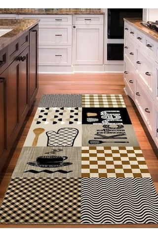 Krem Ekose, Kitchen, Kaymaz Pamuk Dokuma Taban Mutfak Halısı