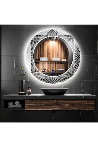 Trivon Beyaz Led'li Lazer Kumlamalı Lavabo & Banyo Aynası Dokunmatik Sensörlü 70 X 70