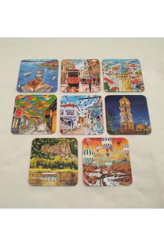 Giftsturkiye Bardak Altlığı Magnet Hediyelik İstanbul 9,5x9,5 Cm Çok Renkli