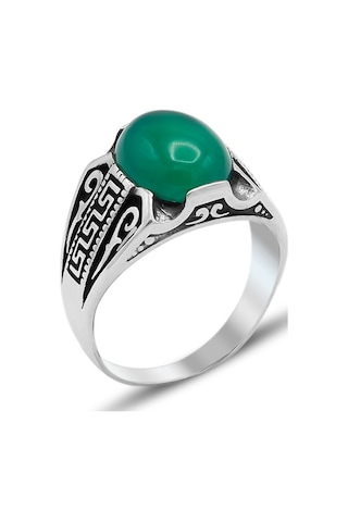 Babil Işlemeli Akik Taşlı Erkek Gümüş Yüzük - 555005686
