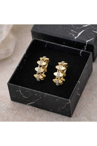 Gold Kaplama Taş Detaylı Küpe Gold