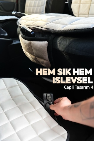 Premium Cepli Ortopedik Oto Koltuk Kılıf Seti - Ön & Arka Koltuk Tam Set - Antrasit