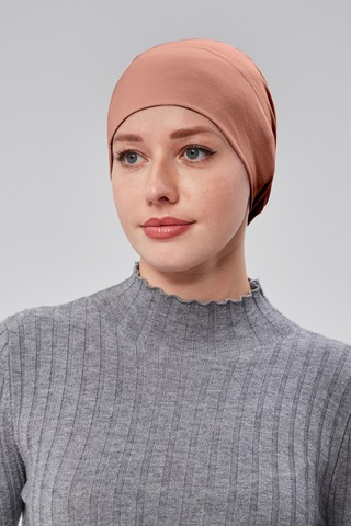 Kadın Tesettür Hazır Pratik Geçmeli Bone Lastikli Kaymaz Gül Kurusu Gül Kurusu