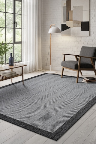 Elit Premium Sisal Jut Halı 1405 Hav Ve Toz Yapmaz Bordürlü Halı Gri-siyah Gri - Siyah