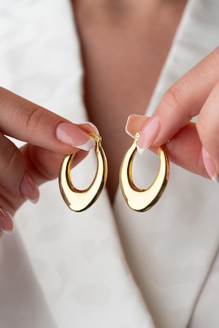 925 Ayar Gümüş Gold Rengi U Şekil Tasarım Şarnel Küpe Gold