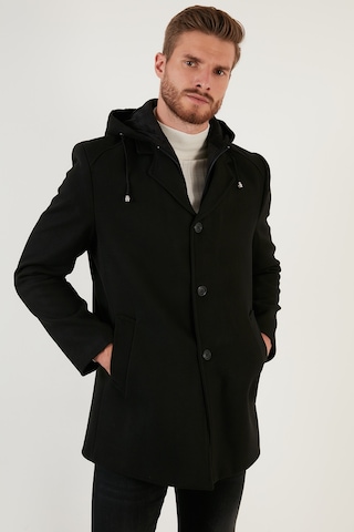 Buratti Çıkarılabilir Kapüşonlu Kırçıllı Slim Fit Kaşe Erkek Kaban 5841013 Siyah