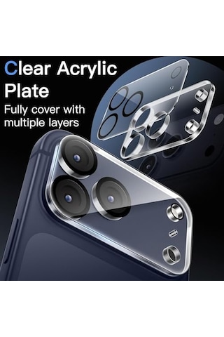 Apple Uyumlu iPhone 17 Pro Max Uyumlu Full Kamera Lens Koruyucu Darbe Dayanıklı Temperli Cam Tam Koruyucu Hd Şeffaf Kamera Lens Ca