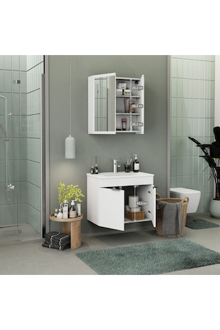 Biani Fix Loft 75 Cm Banyo Dolabı,Seramik Lavabolu, Aynalı,Lavabo Dahil,Mdf,Mat Beyaz