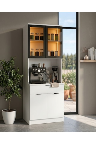 Dream Premium Minimal Kahve İstasyonu - Beyaz Füme Temperli Camlı Led Modül