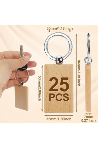 Gatherco 25 Adet Ahşap Anahtarlık Boşluğu Ahşap Anahtarlık, Tamamlanmamış Boş Anahtarlıklar Toplu, Kişiselleştirilmiş Gravür Boş Anahtarlıklar