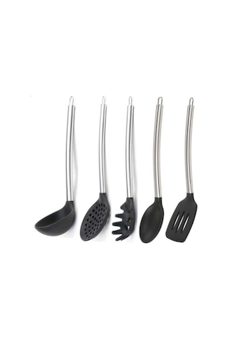 Epinox Epınox Silikon Siyah Mutfak Seti 3 (Silikon Kaşık, Spatula, Kepçe, Spagetti Kaşığı, Kevgir)