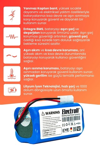 Xiaomi Robot Vacuum E10 Uyumlu Batarya Yüksek Kapasite 2800mah Robot Süpürge Bataryası - B112