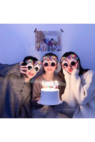 Happy Birthday Yazılı Pembe Fuşya Renk Pembe Pastalı Parti Gözlüğü 12x7 Cm "