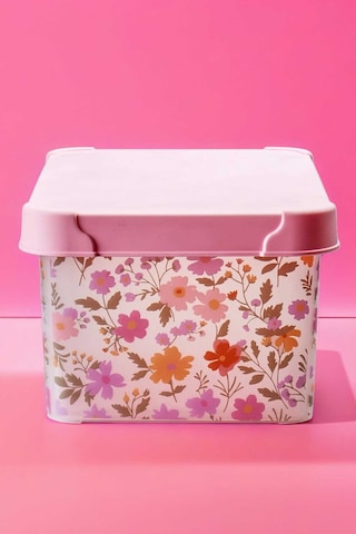 Style Box Flowers Çiçek Desenli Dekoratif Oyuncak Ve Saklama Şeffaf Kutu Seti- 5 Ve 10 L Pembe