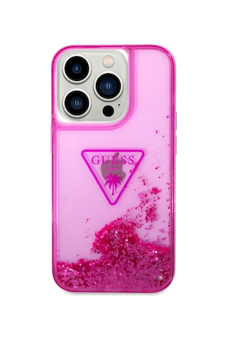 Apple Uyumlu iPhone 14 Pro Kılıf Guess Transparan Sıvılı Simli Dizayn Kapak