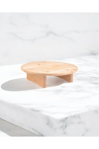 Ayaklı Kesme Tahtası Bambu Sunum Tahtası Yuvarlak 30 Cm Ahşap