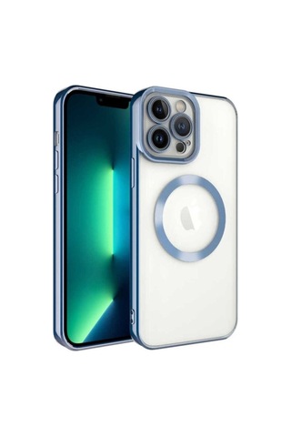 Apple Uyumlu iPhone 13 Pro Kılıf M-safe Wireless Şarj Özellikli Zore Setro Silikon Mavi