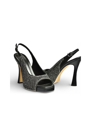 Fox Shoes Y569925214 Siyah Sim Minik Taş Detaylı Kalın Topuklu Abiye Ayakkabı Siyah