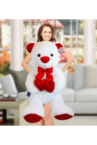 85 Cm Pelüş Ayı-Çift Kalpli-Bobo-Beyaz Değer 1-Değer 2