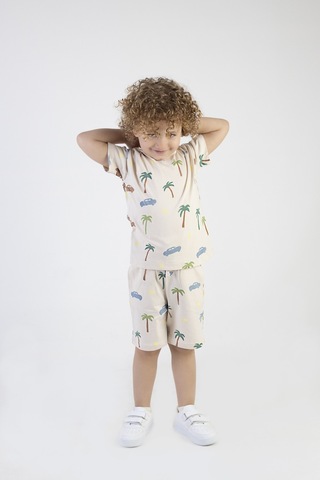 Erkek Çocuk Palmiye Baskılı Çizgili Kısa Kollu Şortlu Alt Üst Takım 001