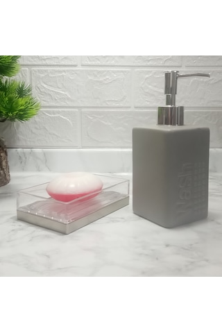 Sıvı Sabunluk Ve Sabunluk 2 Li Banyo Seti,gri Renkli Çok Renkli